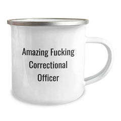 Funny Correctional Officer Gifts from Friends - 'Amazing F--king Correctional Officer' Enamel Camping Mug for Birthday - Image 2