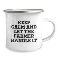 Funny Farmer Gifts from Friends for Birthday, Keep Calm And Let The Farmer Handle It Camping Mug - Image 2
