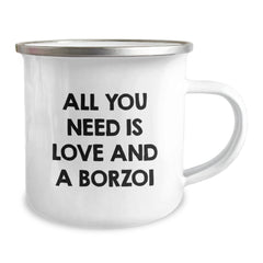 Borzoi Dog Lover's Camping Mug Gifts from Friends - Unique Birthday Unique Gifts for Borzoi Dog Owners - All You Need Is 'Love And A Borzoi' - Image 2