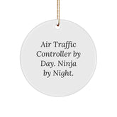 Air Traffic Controller Gifts - Funny Circle Ornament for Men by Day, Ninja by Night, Christmas Unique Gifts for Air Traffic Controllers, Circle Shaped Ornament with Quote - Image 1