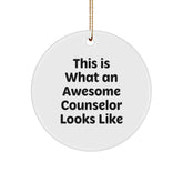 Counselor Gifts from Friends for Counselors - 'This Is What An Awesome Counselor Looks Like' Circle Ornament, Christmas Unique Gifts - Image 1