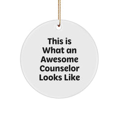 Counselor Gifts from Friends for Counselors - 'This Is What An Awesome Counselor Looks Like' Circle Ornament, Christmas Unique Gifts - Image 1