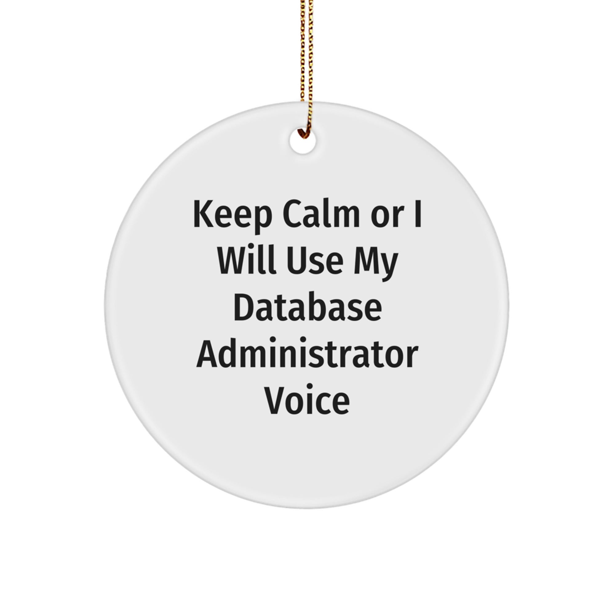 Funny Database Administrator Gifts from Friends for Christmas - Keep Calm Or I Will Use My Database Administrator Voice Circle Ornament - Image 1