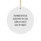 Administrative Assistant Gifts from Men, Fun Circle Ornament for World's Best Dad By Day, Humorous Christmas Decoration - Image 1