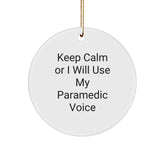 Keep Calm Rescue Worker Decor, Funny Rescue Worker Gifts for Rescue Workers, Unique Circle Ornament with Gold Cord - Image 1