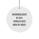 Funny Microbiologist Gifts for Christmas - 'Microbiologist By Day, World's Best Mom By Night.' Circle Ornament, Gifts from Mom to Microbiologist, Gifts for Microbiologist - Image 1