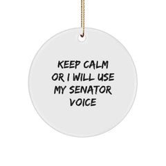 Funny Senator Circle Ornaments Gifts for Friends from Men, 'Keep Calm Or I Will Use My Senator Voice' Christmas Unique Gifts - Image 1