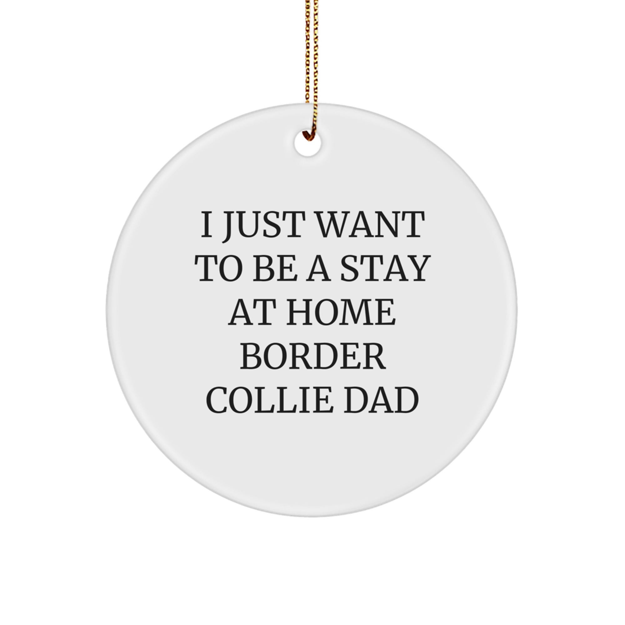 Funny Border Collie Dog Gifts from Men to Friends for Christmas - 'I Just Want To Be A Stay At Home Border Collie Dad' Circle Ornament - Image 1