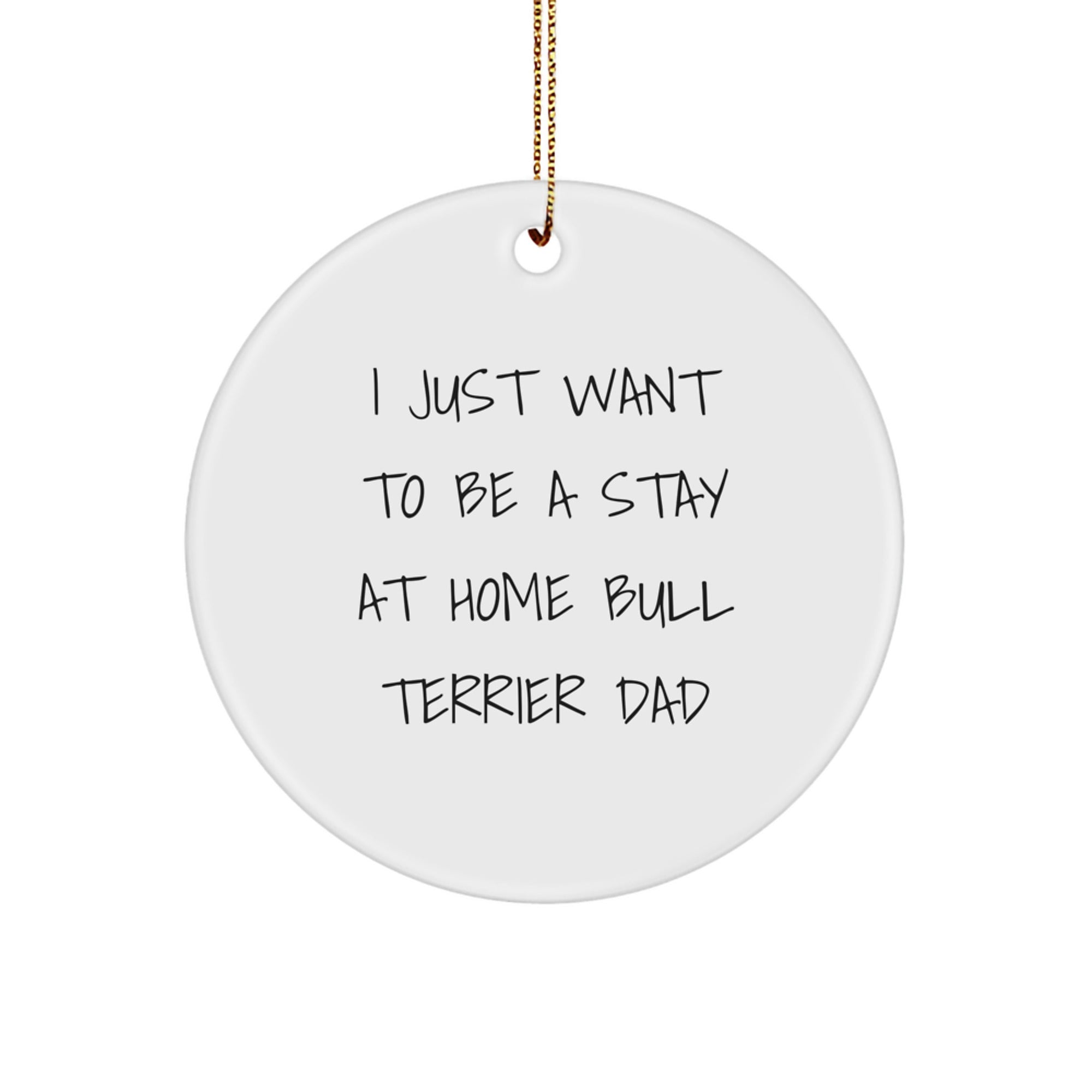 Funny Bull Terrier Dad Gifts, 'I Just Want To Be A Stay At Home Bull Terrier Dad' Circle Ornament for Men, Women, Friends, Family, Christmas Unique Gifts - Image 1