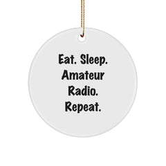 Funny Amateur Radio Gifts from Men to Friends, Eat. Sleep. Amateur Radio. Repeat. Christmas Circle Ornament - Image 1