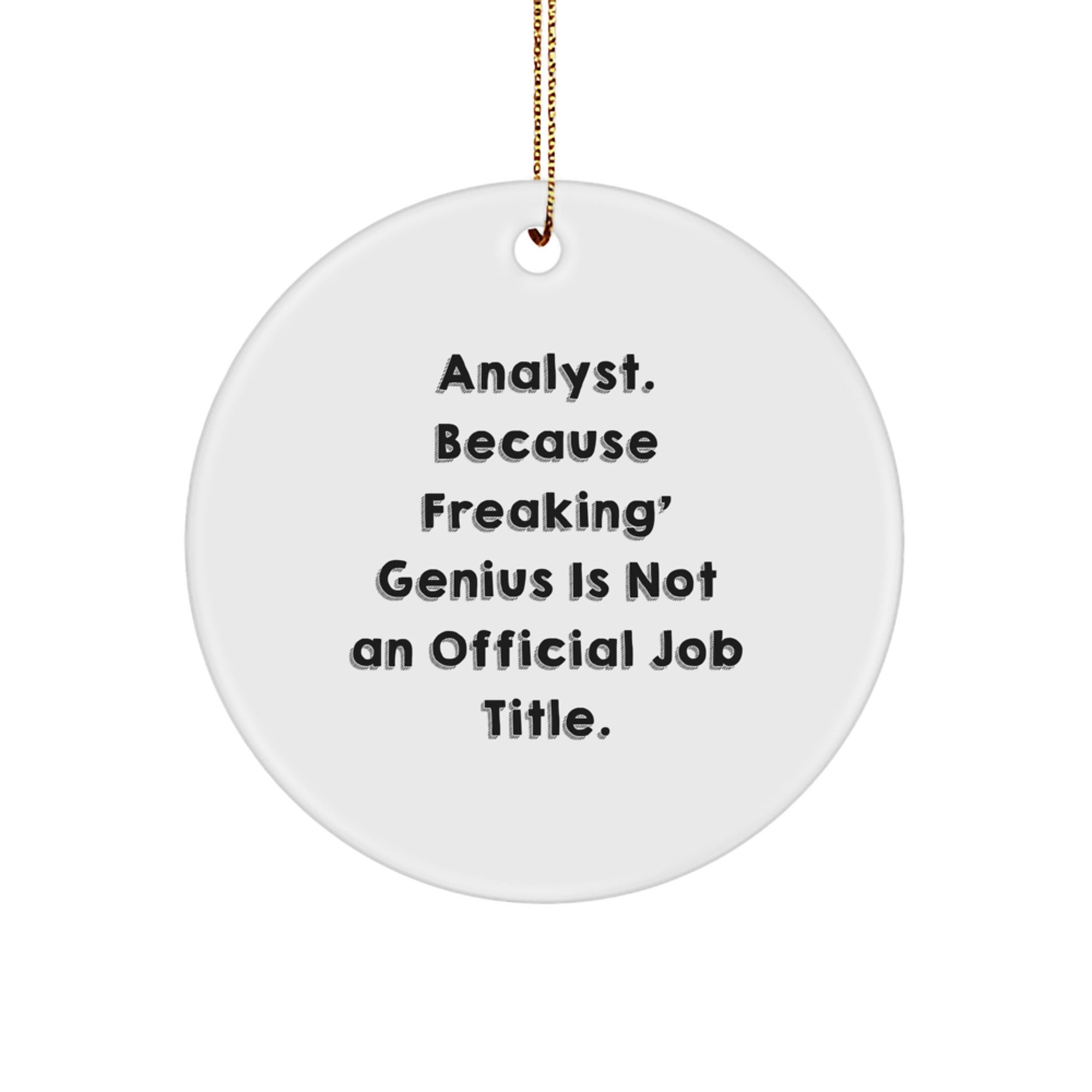 Funny Analyst Gifts from Friends for Christmas - Unique Circle Ornament - 'Analyst. Because Freaking' genius Is Not An Official Job Title.' - Image 1