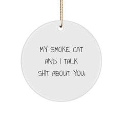 Funny Smoke Cat Gifts for Men, Friends, and Family - Circle Ornament with My Smoke Cat And I Talk Shit About You Quote - Image 1