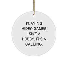 Funny Playing Video Games Christmas Unique Gifts for Friends and Family from a Gamer - Inspirational Circle Ornament - Image 1