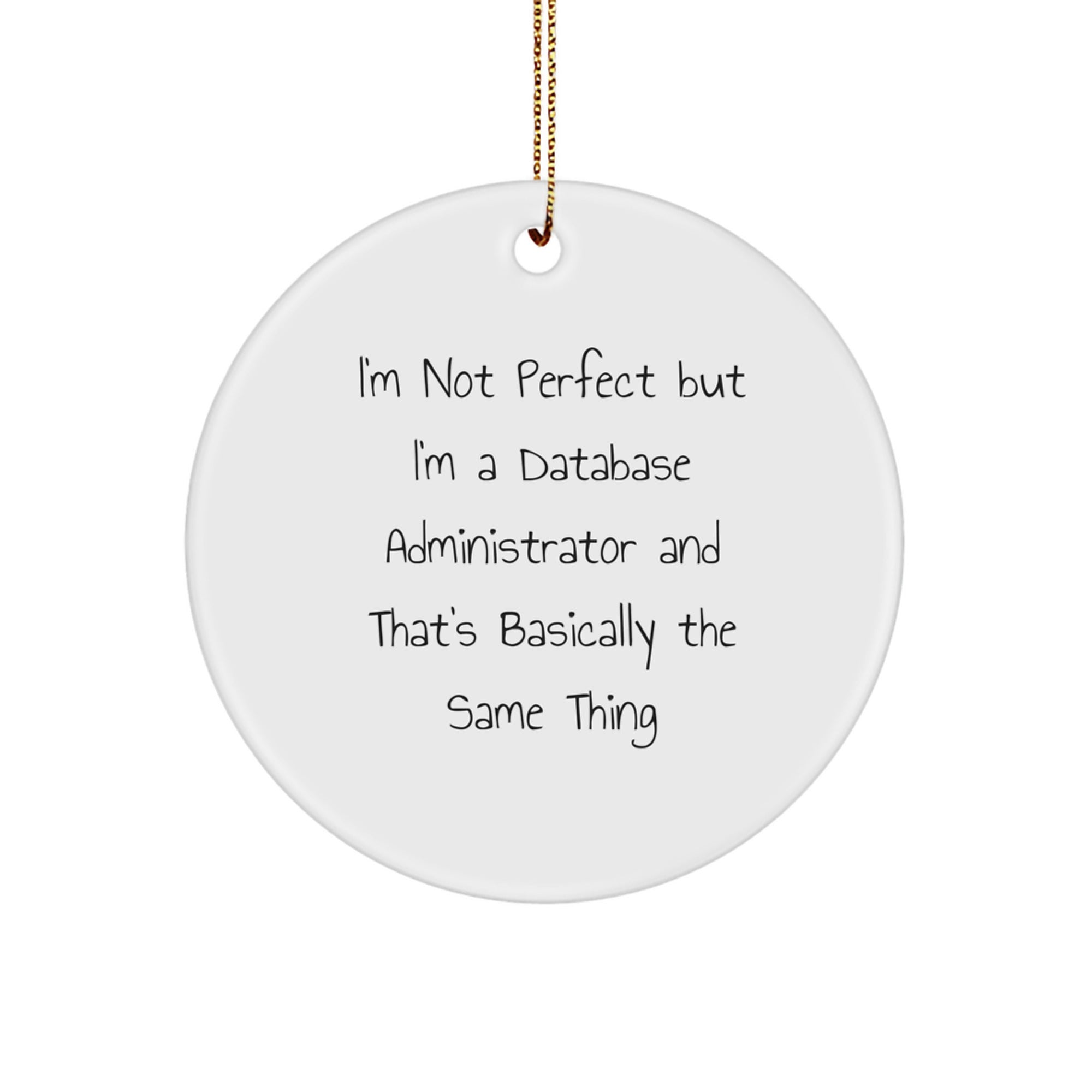 Database Administrator Gifts, Funny Quote Circle Ornament for Christmas, Gifts from Friends, Family, Coworkers, 'I'm Not Perfect But I'm A Database Administrator And That's Basically The Same Thing' - Image 1