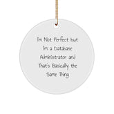 Database Administrator Gifts, Funny Quote Circle Ornament for Christmas, Gifts from Friends, Family, Coworkers, 'I'm Not Perfect But I'm A Database Administrator And That's Basically The Same Thing' - Image 1