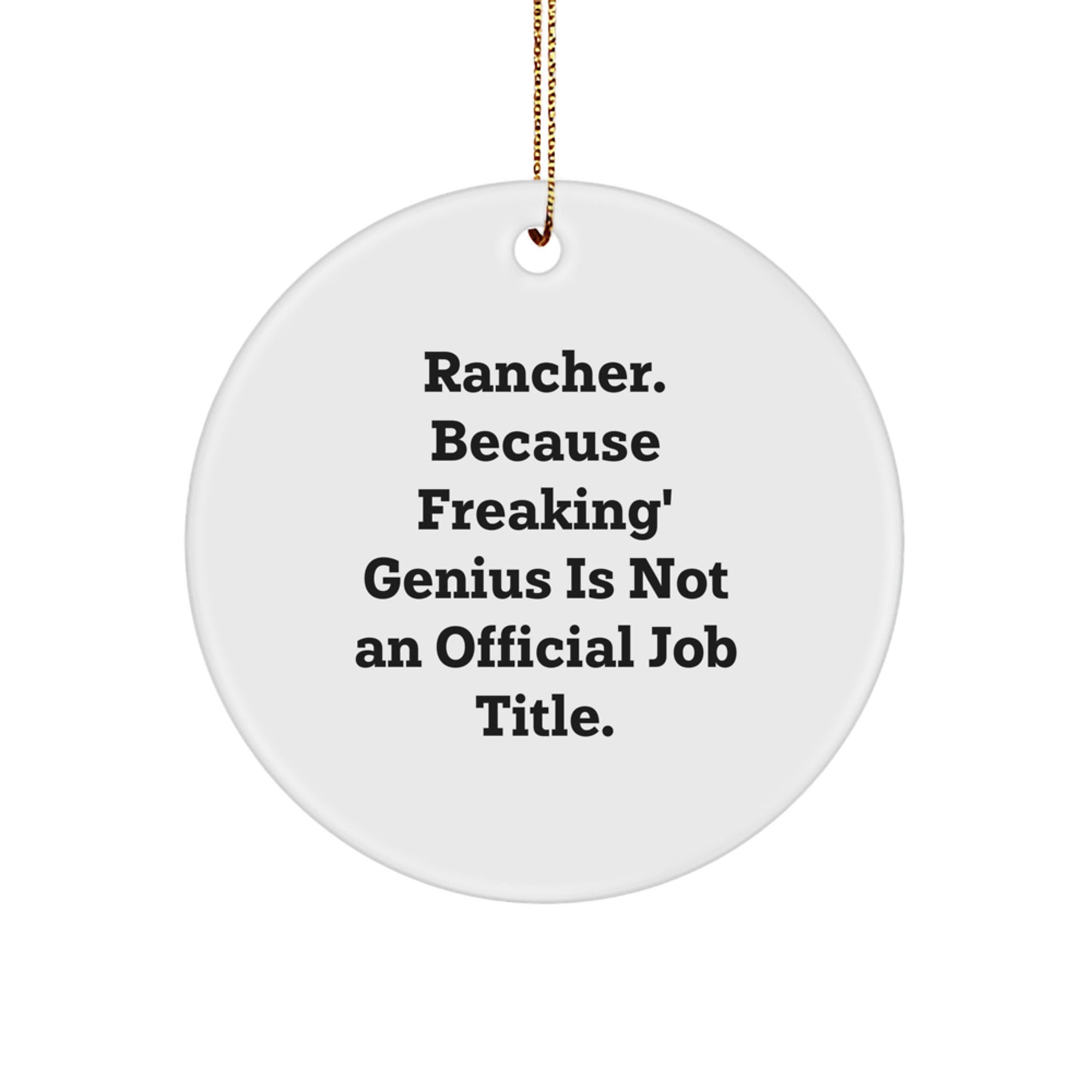 Funny Rancher Gifts from Friends - 'Rancher. Because Freaking' genius Is Not An Official Job Title.' Christmas Circle Ornament for Family - Image 1