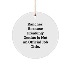 Funny Rancher Gifts from Friends - 'Rancher. Because Freaking' genius Is Not An Official Job Title.' Christmas Circle Ornament for Family - Image 1