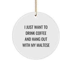 Maltese Dog Lovers' Funny Christmas Unique Gift, 'I Just Want To Drink Coffee And Hang Out With My Maltese', Circle Ornament for Friends, Family, or Coworkers from Gifts for Maltese Dog Enthusiasts - Image 1