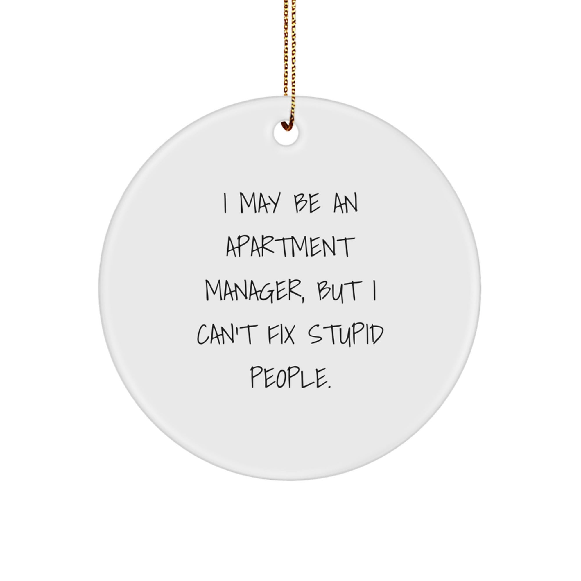 Funny Apartment Manager Gifts from Friends for Christmas Unique Circle Ornaments with I May Be An Apartment Manager, But I Can't Fix Stupid People. - Image 1