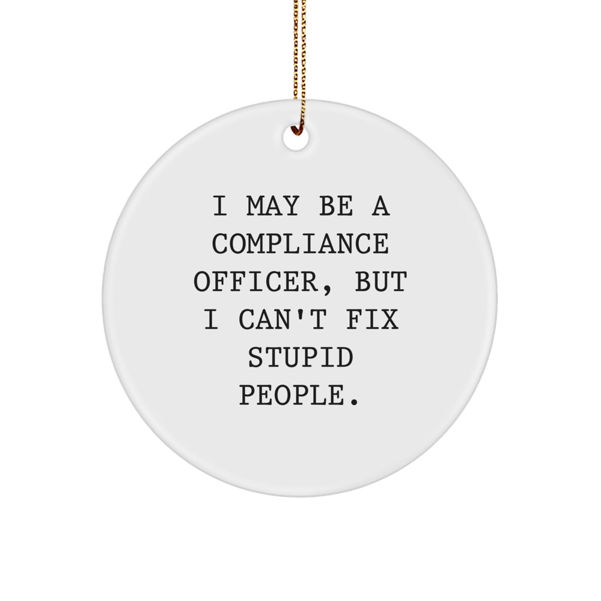 Compliance Officer Gifts, Funny Circle Ornament, Gifts from Friends for Christmas, I May Be A Compliance Officer, But I Can't Fix Stupid People. - Image 1