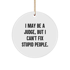 Funny Judge Gifts from Friends - Christmas Decorations, I May Be A Judge, But I Can't Fix Stupid People. Circle Ornament for Judges, Men, Women, Family, Coworkers - Image 1