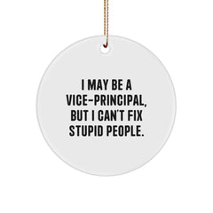 Funny Vice-principal Gifts for Christmas - 'I May Be A Vice-principal, But I Can't Fix Stupid People.' Circle Ornament, White, Circle Shaped, Gift from Friends to Vice-principal - Image 1