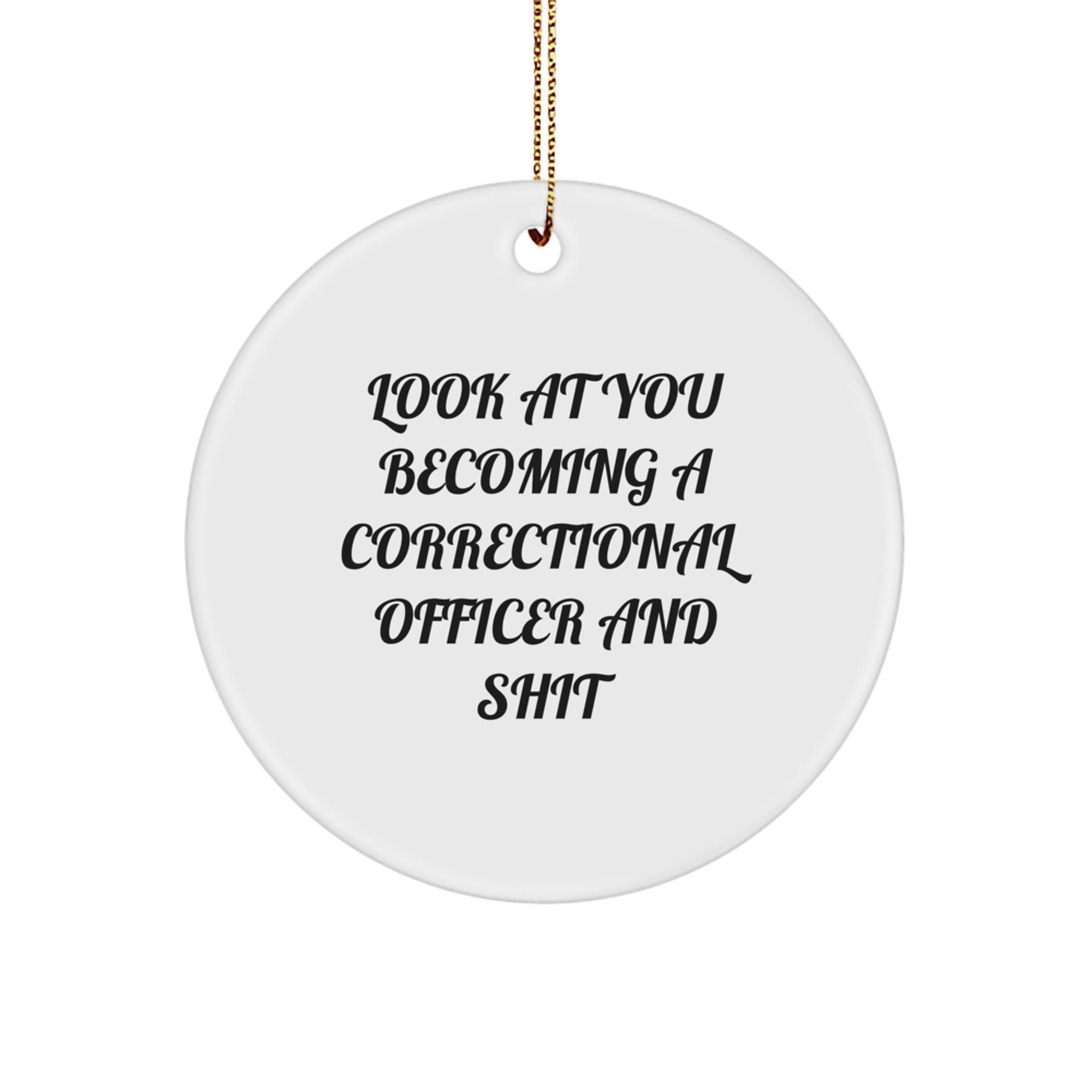 Funny Correctional Officer Christmas Unique Gifts from Friends and Family - Look At You Becoming A Correctional Officer And Shit, Circle Ornament - Image 1