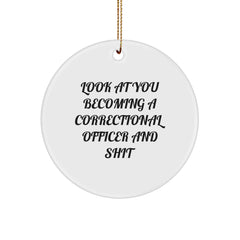 Funny Correctional Officer Christmas Unique Gifts from Friends and Family - Look At You Becoming A Correctional Officer And Shit, Circle Ornament - Image 1
