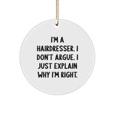 Funny Hairdresser Gifts from Friends for Hairdresser Christmas Unique Ornaments with Circle Shape - Image 1