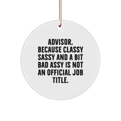 Funny Advisor Gifts from Friends, Christmas Unique Gifts for Advisor - Classy Sassy And A Bit Fearlessy Is Not An Official Job Title, Circle Ornament for Men Women Coworkers - Image 1