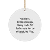 Architect Funny Quote Circle Ornament, Gifts from Friends for Architect Men, Unique Christmas Unique Gifts, Durable MDF White Circle Shaped - Image 1