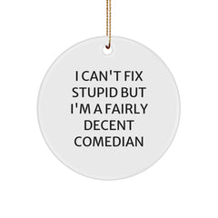 Funny Comedian Gifts from Friends, Circle Ornament for Comedian Lover, I 'Can't Fix Stupid' Christmas Unique Gifts - Image 1