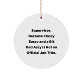 Funny Supervisor Gifts for Men, Women, or Coworkers - 'Supervisor. Because Classy Sassy And A Bit Fearlessy Is Not An Official Job Title.' Christmas Unique Ornament - Image 1