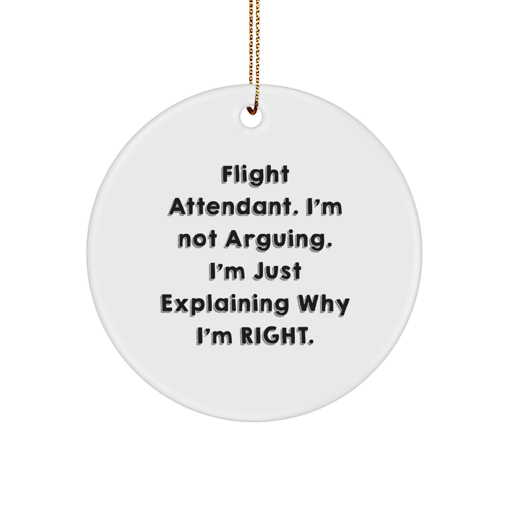 Funny Flight Attendant Gifts for Men or Women, 'I'm Not Arguing' Circle Ornament - White - Christmas Unique Gifts from Friends or Family - Image 1