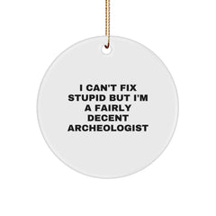Funny Archeologist Circle Ornament, Gifts from Friends, Coworkers, or Family to Archeologist Men, Women, or Colleagues this Christmas Season, I Can't Fix Stupid But I'm A Fairly Decent Archeologist - Image 1