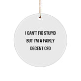 Funny CFO Gifts for Men - 'I Can't Fix Stupid' Christmas Circle Ornament, CFO Office Decor, CFO Gift, CFO Humor - Image 1