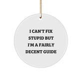 Funny Guide Gifts for Men, Women, Friends, or Family - 'I Can't Fix Stupid' Circle Ornament, Unique Christmas Decorations - Image 1