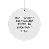 Funny Law Enforcement Officer Gifts for Men - 'I Can't Fix Stupid' Circle Ornament, Christmas Unique Presents from Family to Friends - Image 1