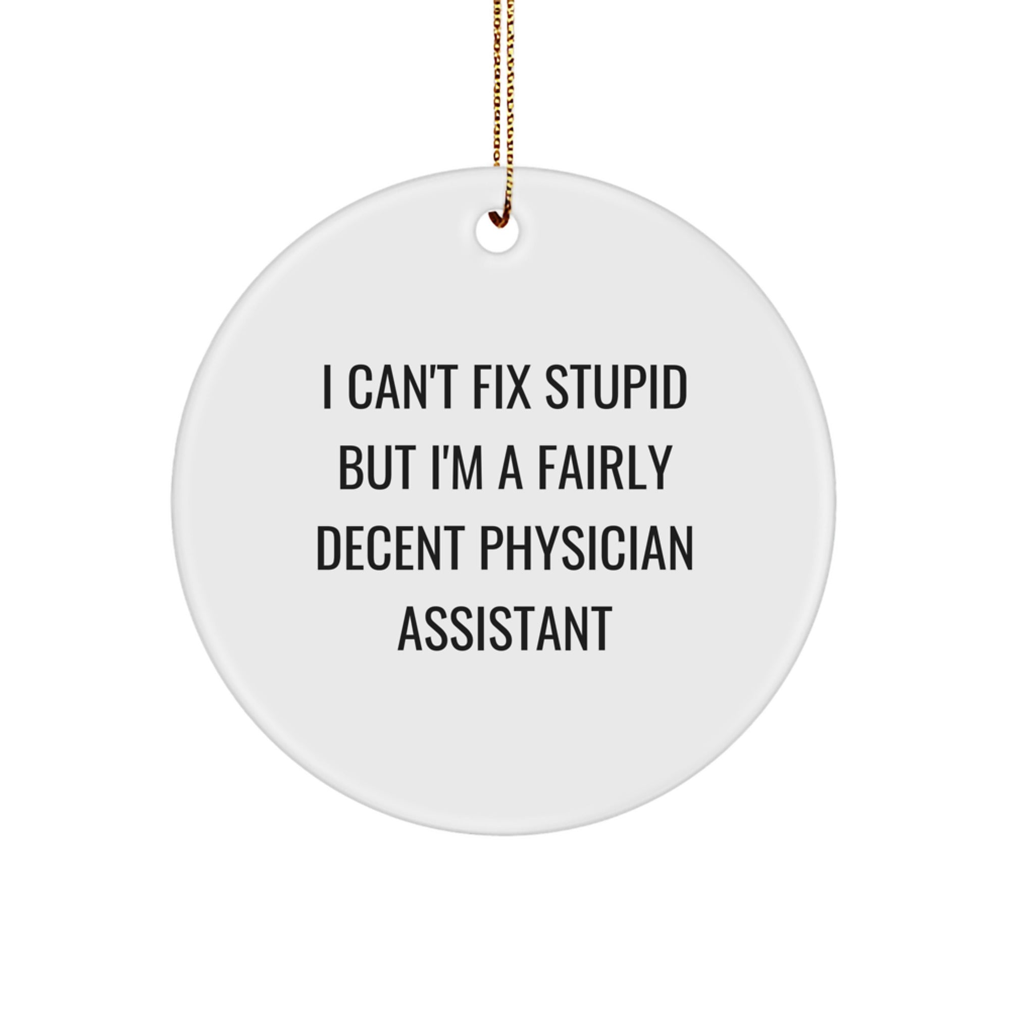 Funny Physician Assistant Gifts for Christmas - 'I Can't Fix Stupid' Circle Ornament from Friends - Image 1