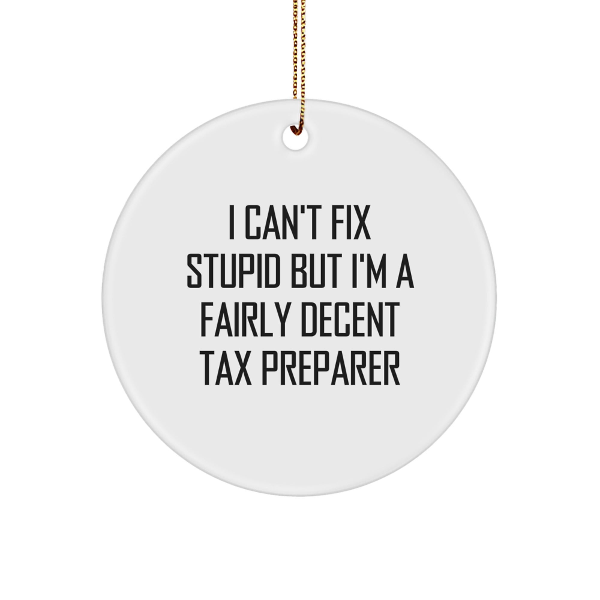 Funny Tax Preparer Gifts from Friends - 'I Can't Fix Stupid' Circle Ornament for Christmas - Image 1