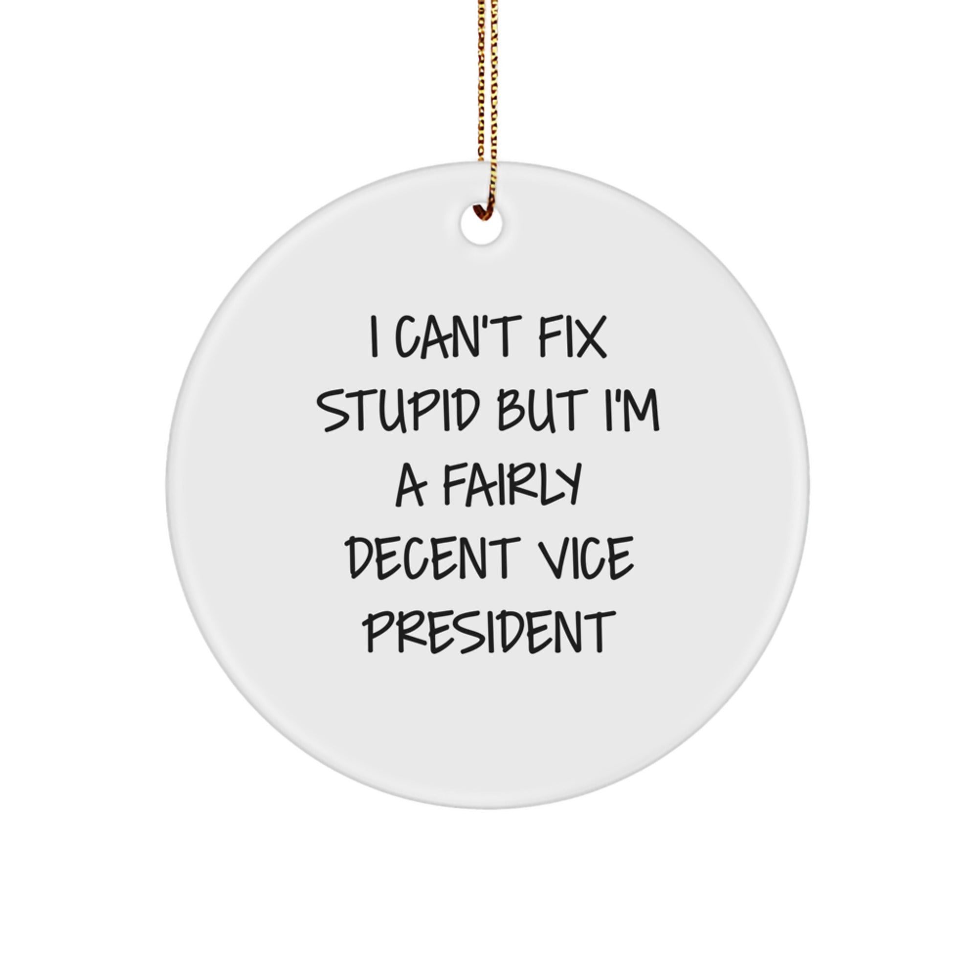 Vice President Gifts from Friends - I Can't Fix Stupid But I'm A Fairly Decent Circle Ornament, Funny Quote, Christmas Unique Gifts for Men, Women, Coworkers, Family - Image 1