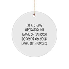 Funny Crane Operator Gifts from Friends for Men - I'm A Crane Operator. My Level Of Sarcasm Depends On Your Level Of Stupidity. Circle Ornament for Christmas - Image 1