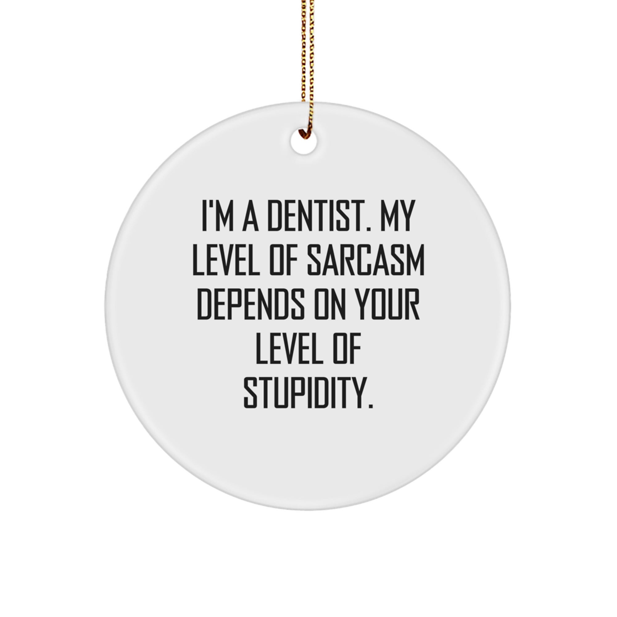 Funny Dentist Gifts from Friends - 'I'm A Dentist. My Level Of Sarcasm Depends On Your Level Of Stupidity.' Circle Ornament, Christmas Unique Gifts for Dentist - Image 1
