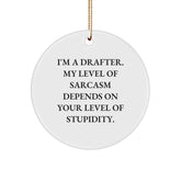 Drafter Gifts from Friends, Funny Circle Ornament for Christmas, 'I'm A Drafter, My Level Of Sarcasm Depends On Your Level Of Stupidity' Quote, Gifts for Drafter - Image 1