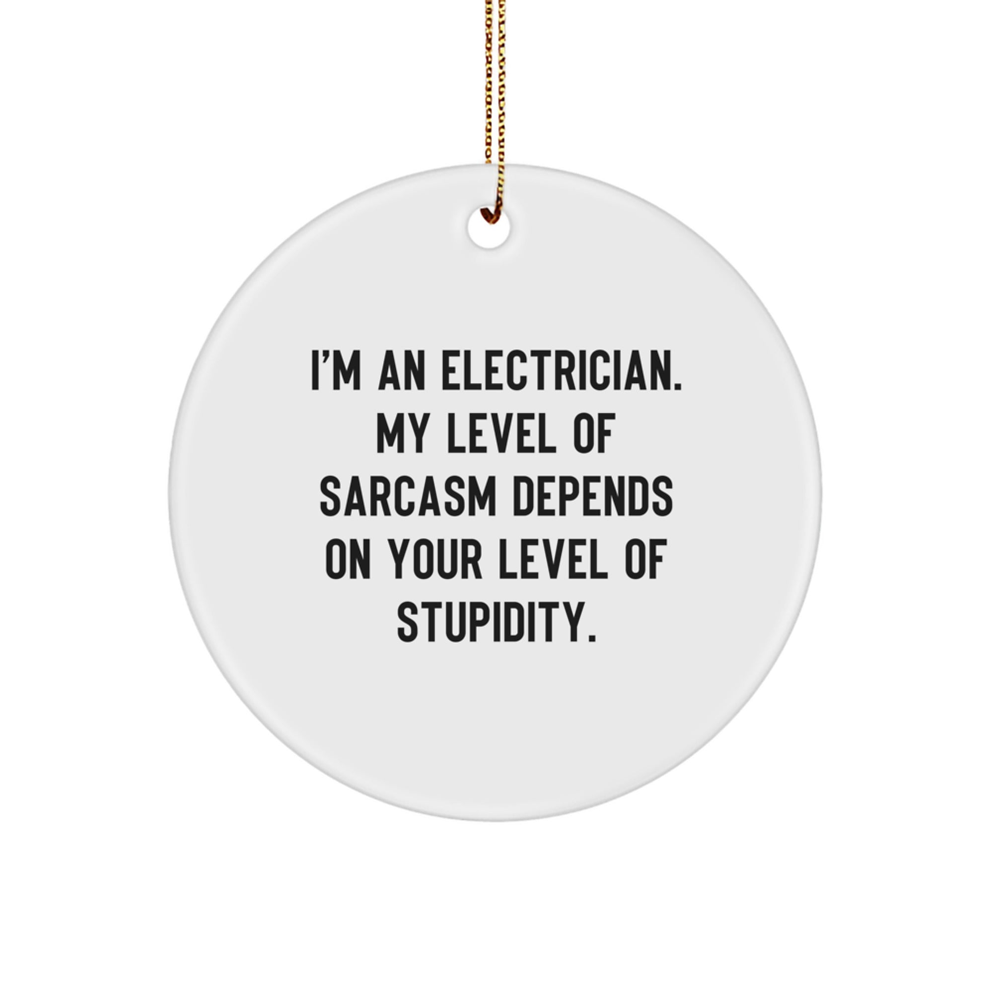 Funny Electrician Gifts for Men from I'm An Electrician. My Level Of Sarcasm Depends On Your Level Of Stupidity. - Unique Circle Ornament for Electrician Friends - Image 1