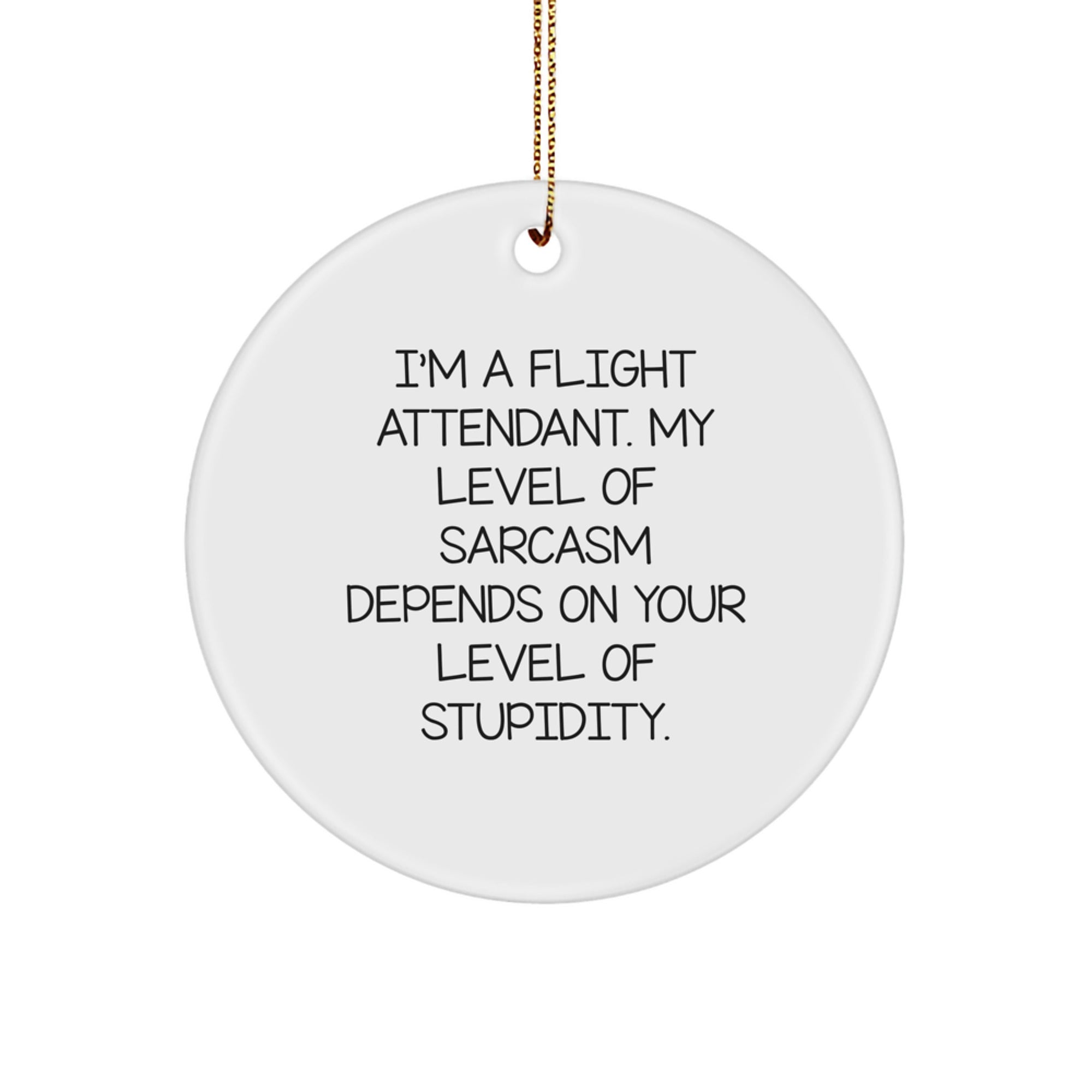 Funny Flight Attendant Gifts from Friends for Christmas - I'm A Flight Attendant. My Level Of Sarcasm Depends On Your Level Of Stupidity. Circle Ornament - Image 1