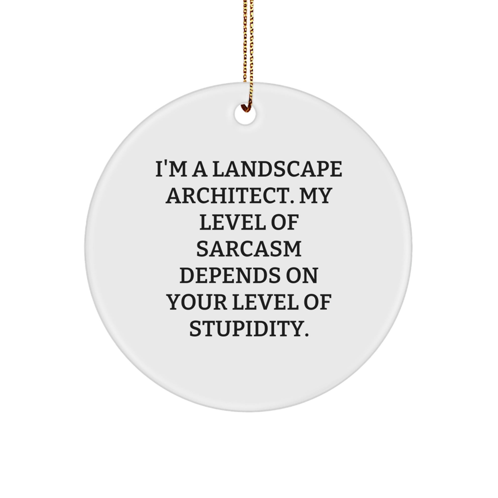Funny Landscape Architect Gifts, I'm A Landscape Architect. My Level Of Sarcasm Depends On Your Level Of Stupidity., Christmas Circle Ornament, Gifts from Friends, Gifts for Landscape Architects - Image 1