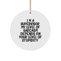 Funny Supervisor Gifts - I'm A Supervisor. My Level Of Sarcasm Depends On Your Level Of Stupidity. Circle Ornament, Gifts from Men, Gifts for Supervisor, Christmas Unique Gifts - Image 1
