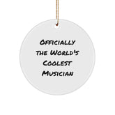 Musician Gifts from Friends for Christmas - 'Officially The World's Coolest Musician' Circle Ornament, White Color, 2.75 - Image 1