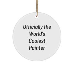 'Officially The World's Coolest Painter' Circle Ornament Gifts from Family to Painter Friends, Unique Christmas Circle Ornaments for Painter Enthusiasts - Image 1